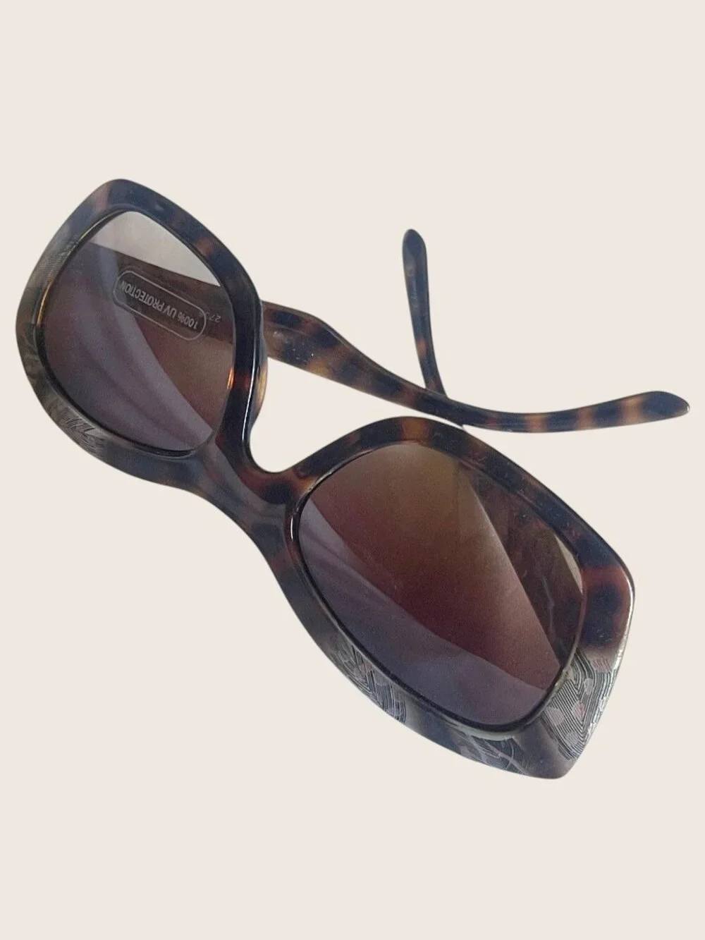 Feather Print Oversized Square Sunglasses Brown Gradient Lenses